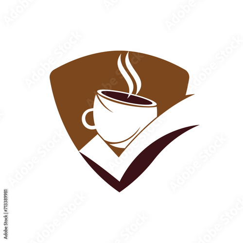 Coffee Check vector logo design. Coffee cup with a check mark.