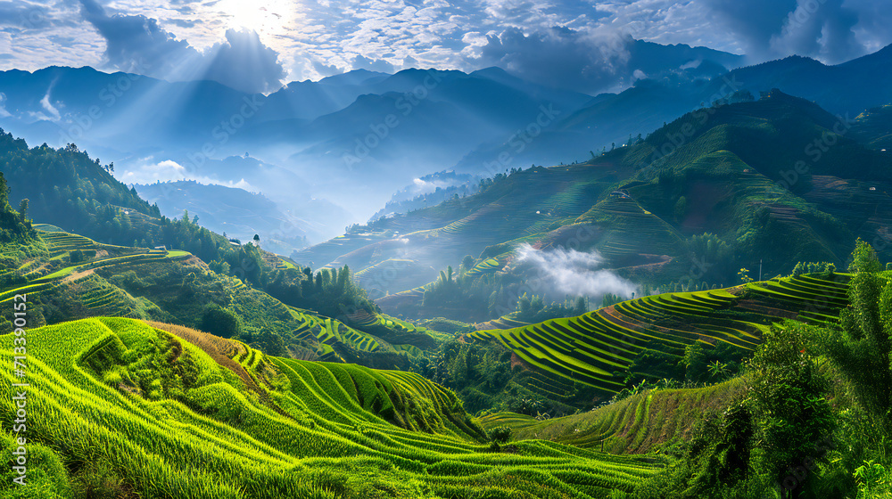 A beautiful scenery of green terraced fields A beautiful scenery of green terraced fields
