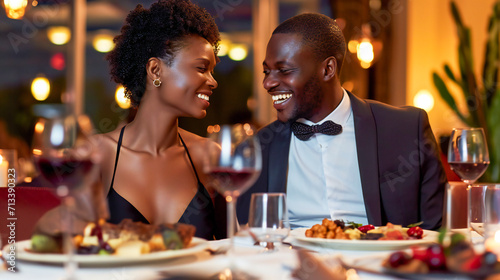 An African-American couple in love, dinning at a classy restaurant photo