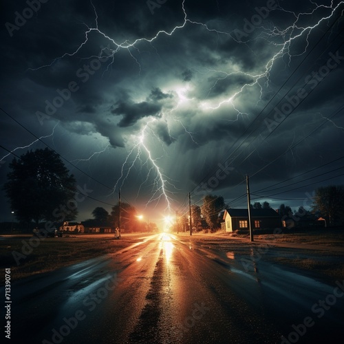 Rain time terrible lightning image Generative AI