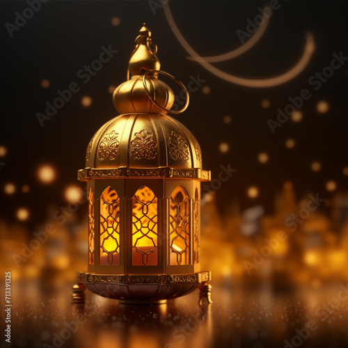 Glowing ramadan mubarak islamic lantern elements with eid mubarak lantern
 (ID: 713391325)