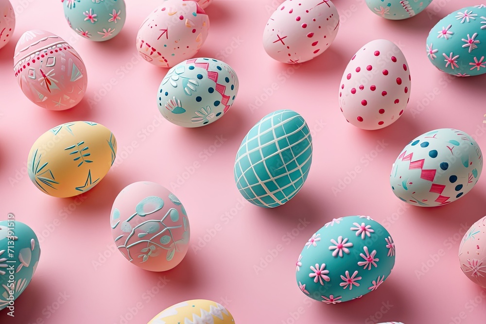 Easter eggs with kawaii soft pastel color pattern, minimalist modern solid color background, Christian holiday minimalist minimalism copyspace banner Easter eggs with kawaii soft pastel color pattern, minimalist modern solid color background, Christian holiday minimalist minimalism copyspace banner
