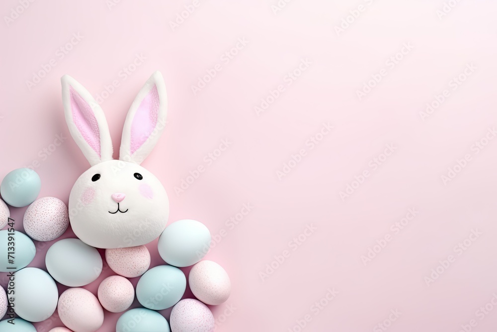 Bunny shaped easter egg kawaii soft pastel color christian holiday background