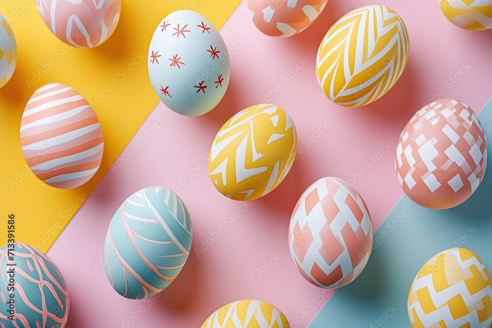 Easter eggs with kawaii soft pastel color pattern, minimalist modern solid color background, Christian holiday minimalist minimalism copyspace banner Easter eggs with kawaii soft pastel color pattern, minimalist modern solid color background, Christian holiday minimalist minimalism copyspace banner