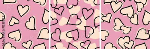 abstract heart seamless pattern for valentines day gifting stationary teens girls ladies fashion and nightwear. cute pretty vector with texture and abstract background, pink cream and black. 