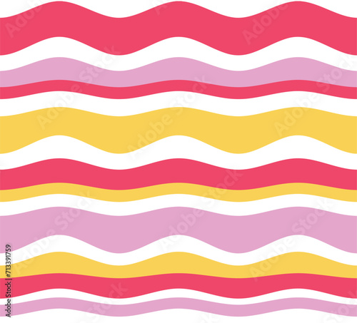Wavy stripe seamless vector pattern in girly pink colours. Fun abstract print for girls teens and woman fashion. horizontal curvy stripe. 1960's 1970's 1990's hippie fluid smooth repeat vector tile