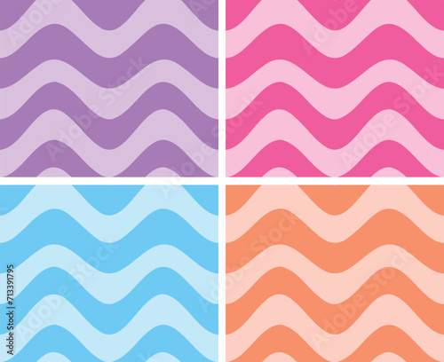 Wavy stripe pattern in girly bright fun colours. seamless vector print set. fun retro stripes. For girls teens swimwear fashion and stationary. hippie 60's 70's retro vibes