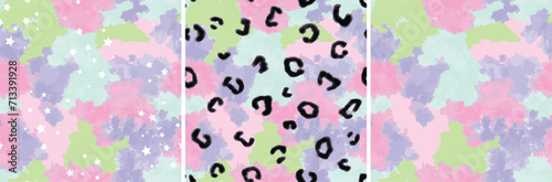 tie dye leopard skin seamless pattern. Animal skin vector repeat pattern. watercolour abstract pastel colours print. Cute girly pattern in lilac and pink for teens and girls summer and spring