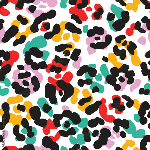 seamless leopard skin pattern. Animal skin vector pattern. Rainbow colours. bold fun bright colours for summer spring girls teens woman fashion swimwear nightwear and stationary. African jungle print
