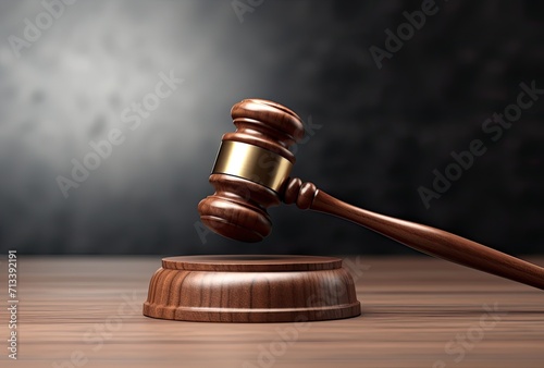 An emblem of law and justice, a wooden gavel is displayed on a reflective surface.