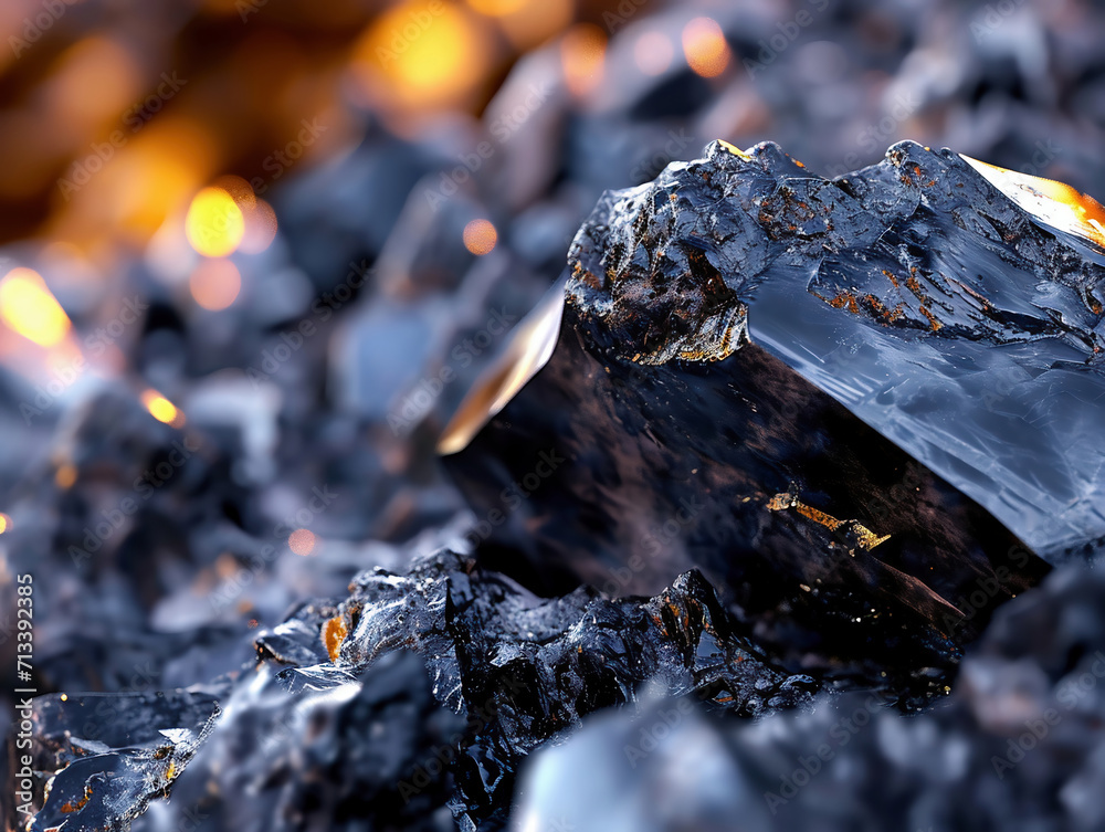 Obraz premium Pure raw silicon ore, stone valley in the background. Exhaustible natural resources