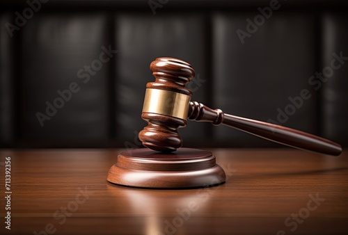 An emblem of law and justice, a wooden gavel is displayed on a reflective surface.
