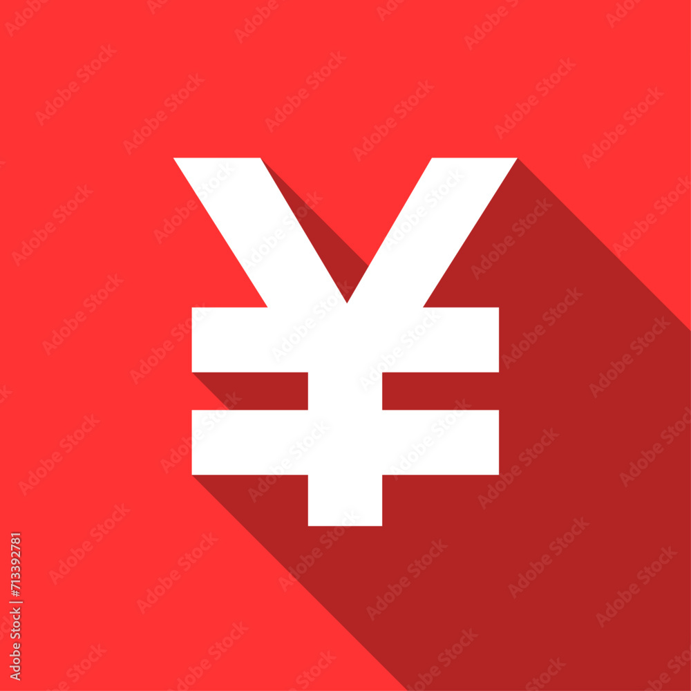 Currency vector symbol. CNY long shadow square vector illustration. Currency vector symbol. CNY long shadow square vector illustration.