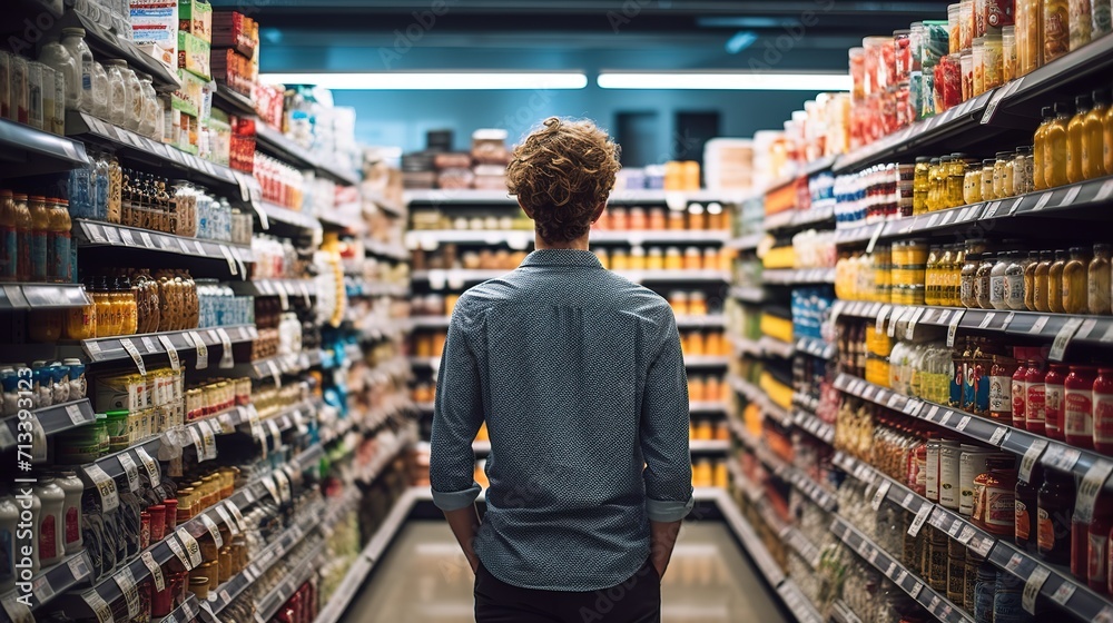 Supermarket shopping standing looking. AI generated Supermarket shopping standing looking. AI generated