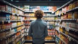Supermarket shopping standing looking and comparing . AI generated