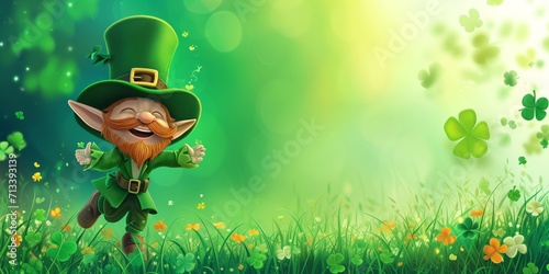 Abstract St. Patrick's day background with dancing Irish Leprechaun dwarf photo