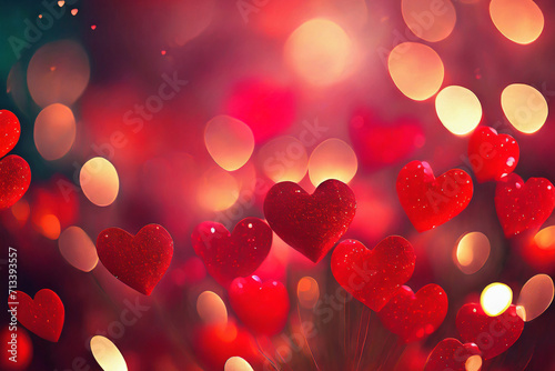 Glowing heart background of shiny red hearts