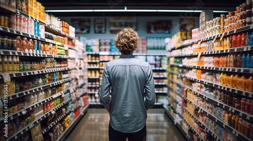 Supermarket shopping standing looking and comparing . AI generated © SazzadurRahaman