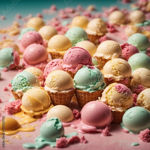 Gourmet summer dessert ice cream scoop. AI Generated.