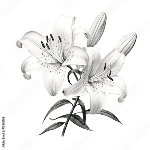 Pencil sketch white lilies flowers image Generative AI