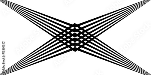 Black on white abstract perspective line stripes with 3d dimensional effect isolated on white. stripes optical art illusion. 