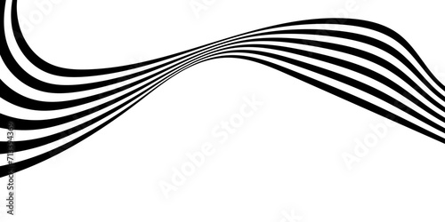 Black on white abstract perspective line stripes with 3d dimensional effect isolated on white. stripes optical art illusion.	