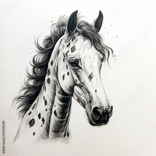 Pencil sketch white and black spotted horse image Generative AI