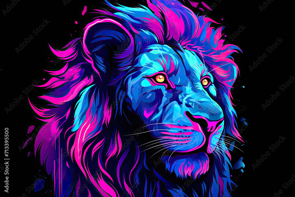 Vaporwave Lion Art Background. Desktop Background. AI Generated