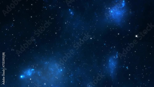 Space travel through dark blue constellations and galaxies. Astronomical journey deep into the universe. Abstract cosmic background. High quality 4k footage