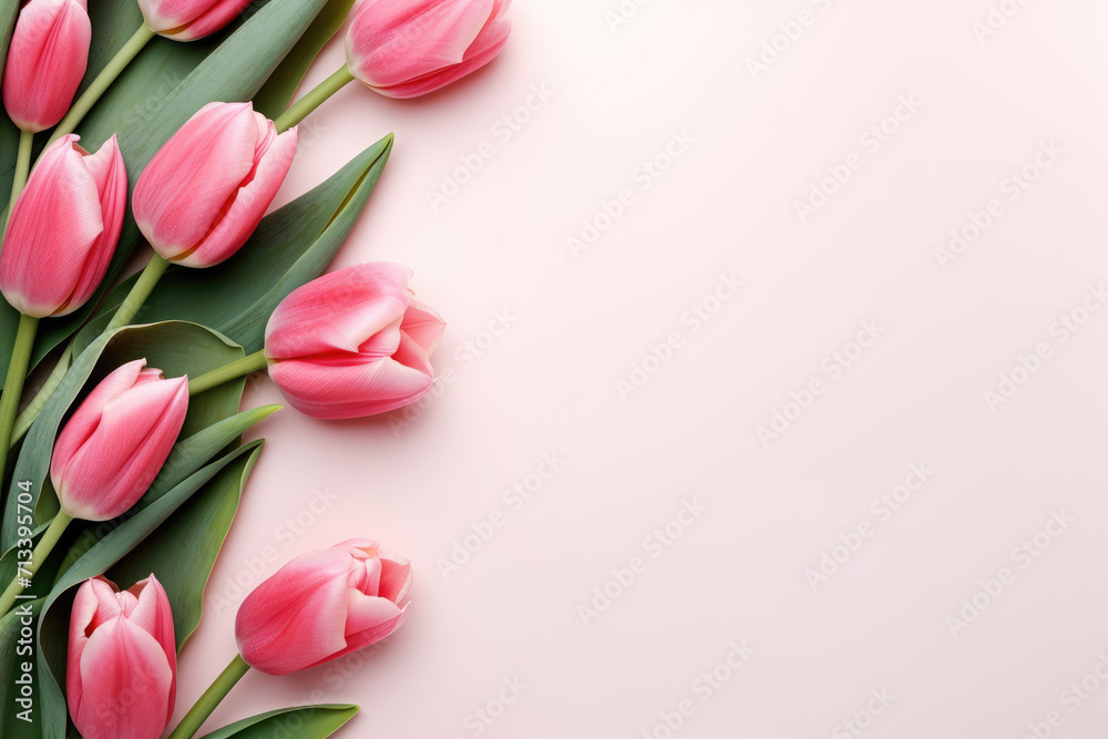 Pink tulips on pink background. Generative AI Pink tulips on pink background. Generative AI