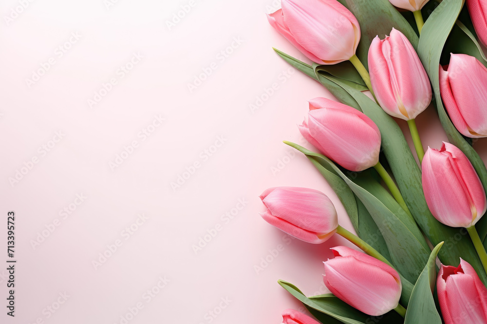 Obraz premium Pink tulips on pink background. Generative AI