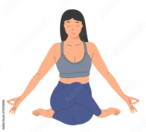 Woman meditating in yoga pose. Zen and meditation practice. Balance, harmony and mindfulness concept.