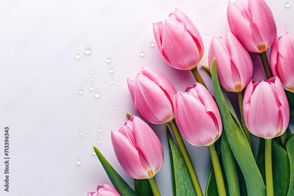 Obraz premium Pink tulips on pink background. Generative AI