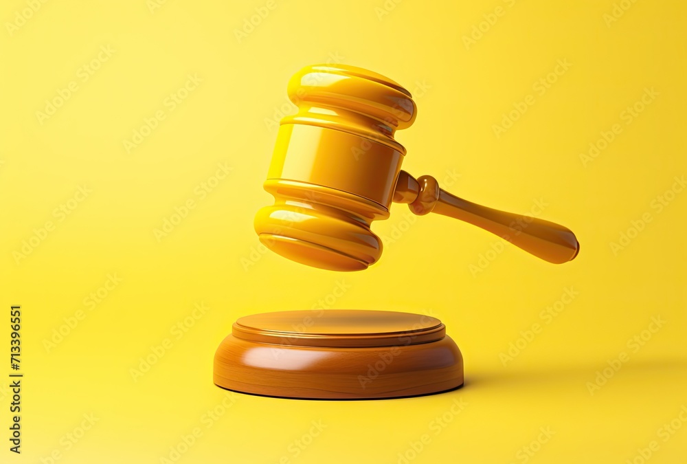 An emblem of law and justice, a wooden gavel is displayed on a reflective surface.