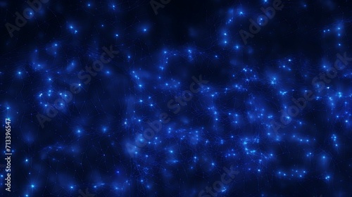 An abstract background of many moving small blue particles and lines. Chaotic Brownian particle motion. 3D render