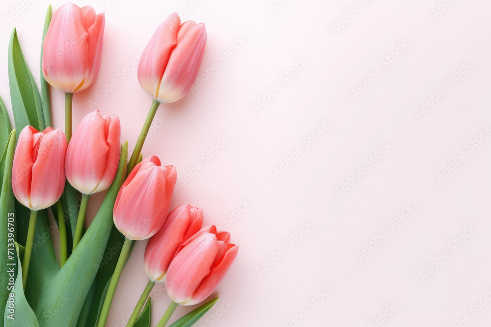 Pink tulips on pink background. Generative AI Pink tulips on pink background. Generative AI
