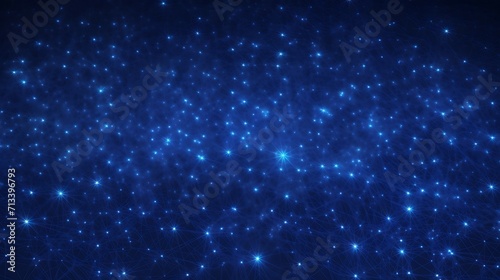 An abstract background of many moving small blue particles and lines. Chaotic Brownian particle motion. 3D render