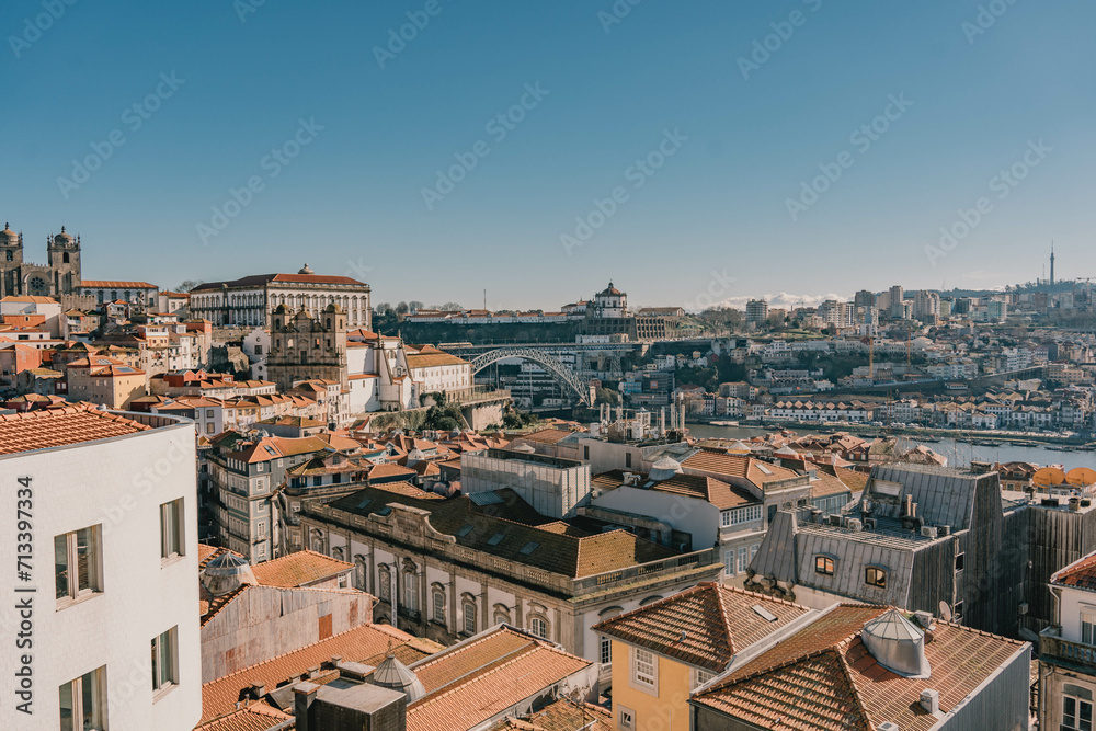 Nice view from the top of the city of Porto on a sunny day