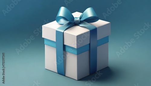 blank open white gift box with blue bottom inside or opened present box with blue ribbon and bow on blue color background with shadow minimal concept 3d rendering © Paris