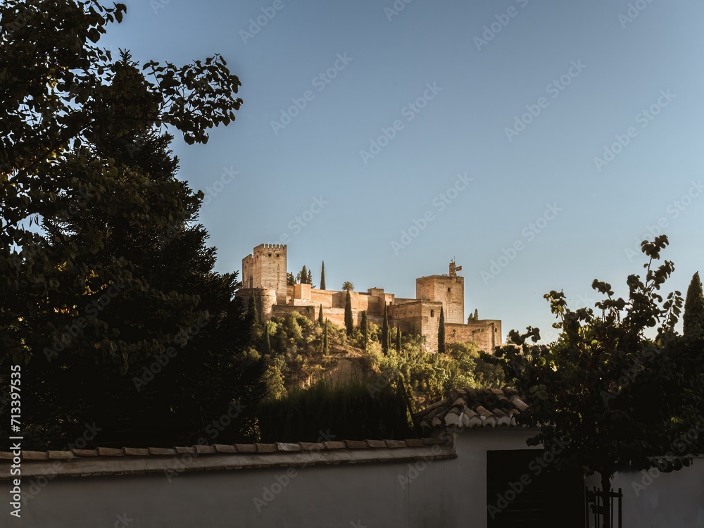 View of the Alhambra castle from the historical Albaicin District in Granada, Andalusia, Spain