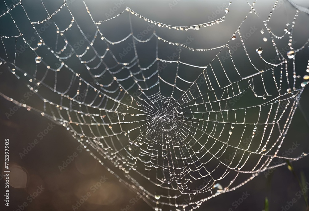 some kind of spider web covered in water droplets on a tree branch