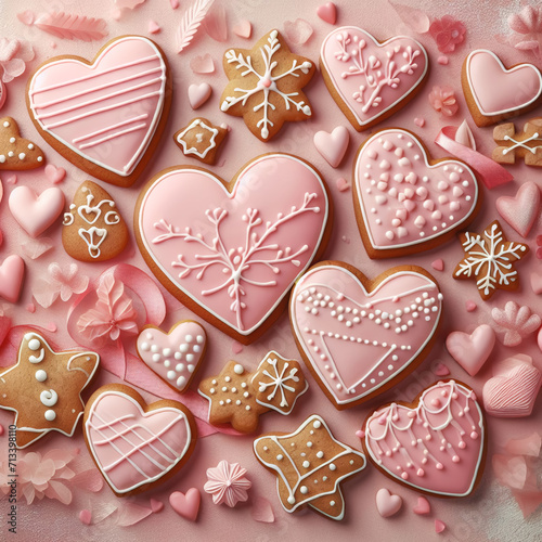 many pink gingerbread heart shaped