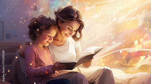 Generated_AI._Mother_and_daugther_reading_a book
