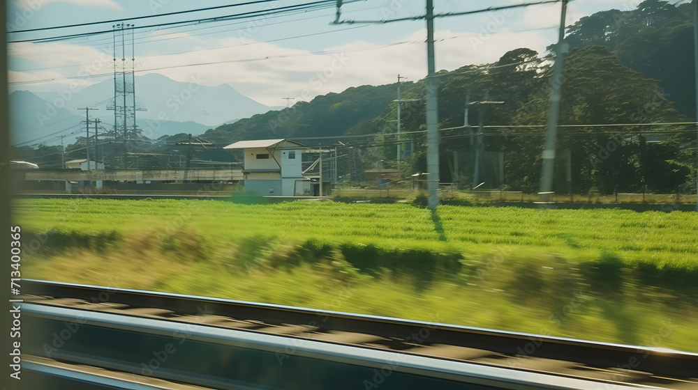 View of countryside of Japan from a train