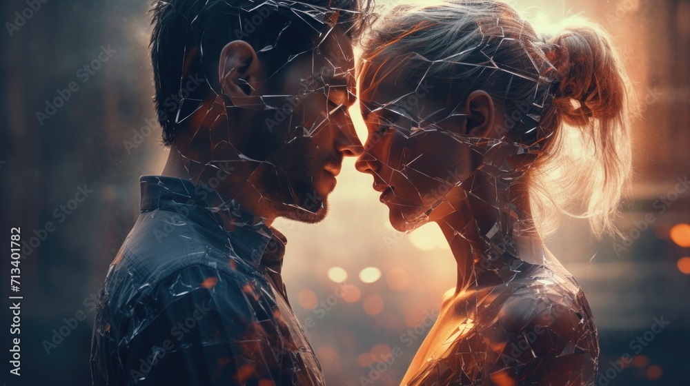 Broken relationships concept. Man and woman no love each other. Married couple upset because of quarrels and conflicts - obrazy, fototapety, plakaty 