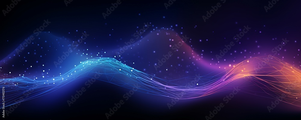 Futuristic data stream 3d illustration. Data transfer technology. Wave of dots and weave lines. Abstract background.