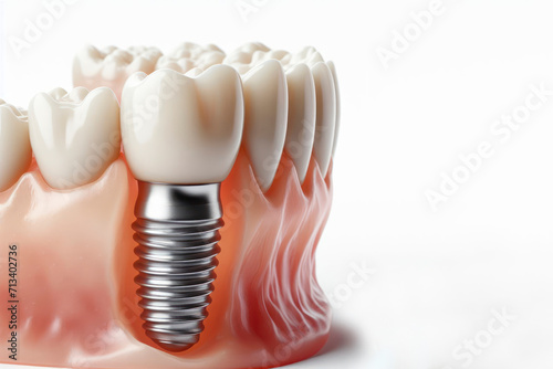 Close up of dental teeth implant isolated on white background. ai generative