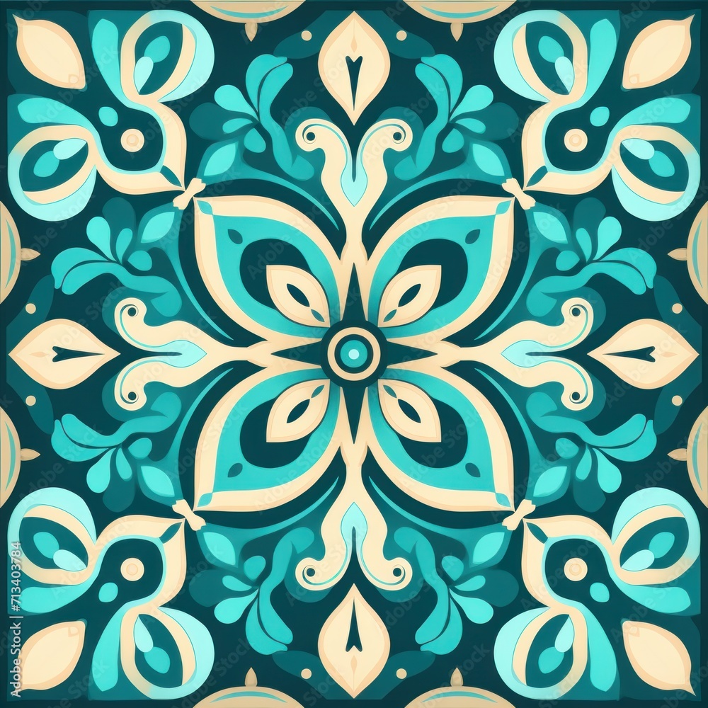 Turquoise aperiodic geometric seamless patterns for hydraulic tile