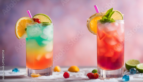 Cold colorful cocktail drink on a hot summer day
