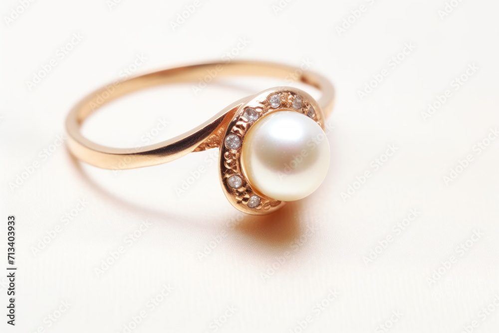 Golden ring with pearl, close-up